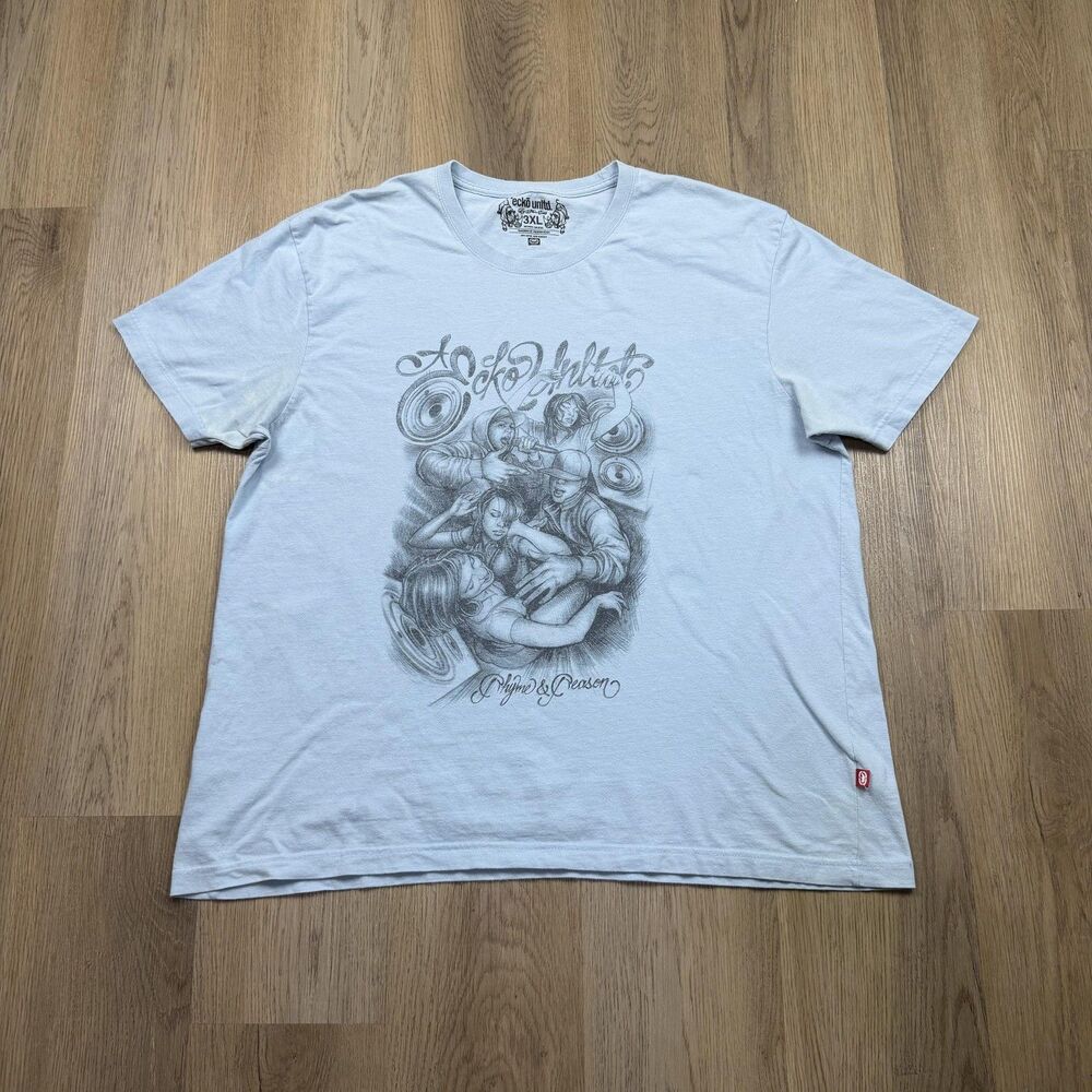 Ecko Unltd Shirt Mens 3XL White Rhyme & Reason Hip Hop Graphic Tee Streetwear
